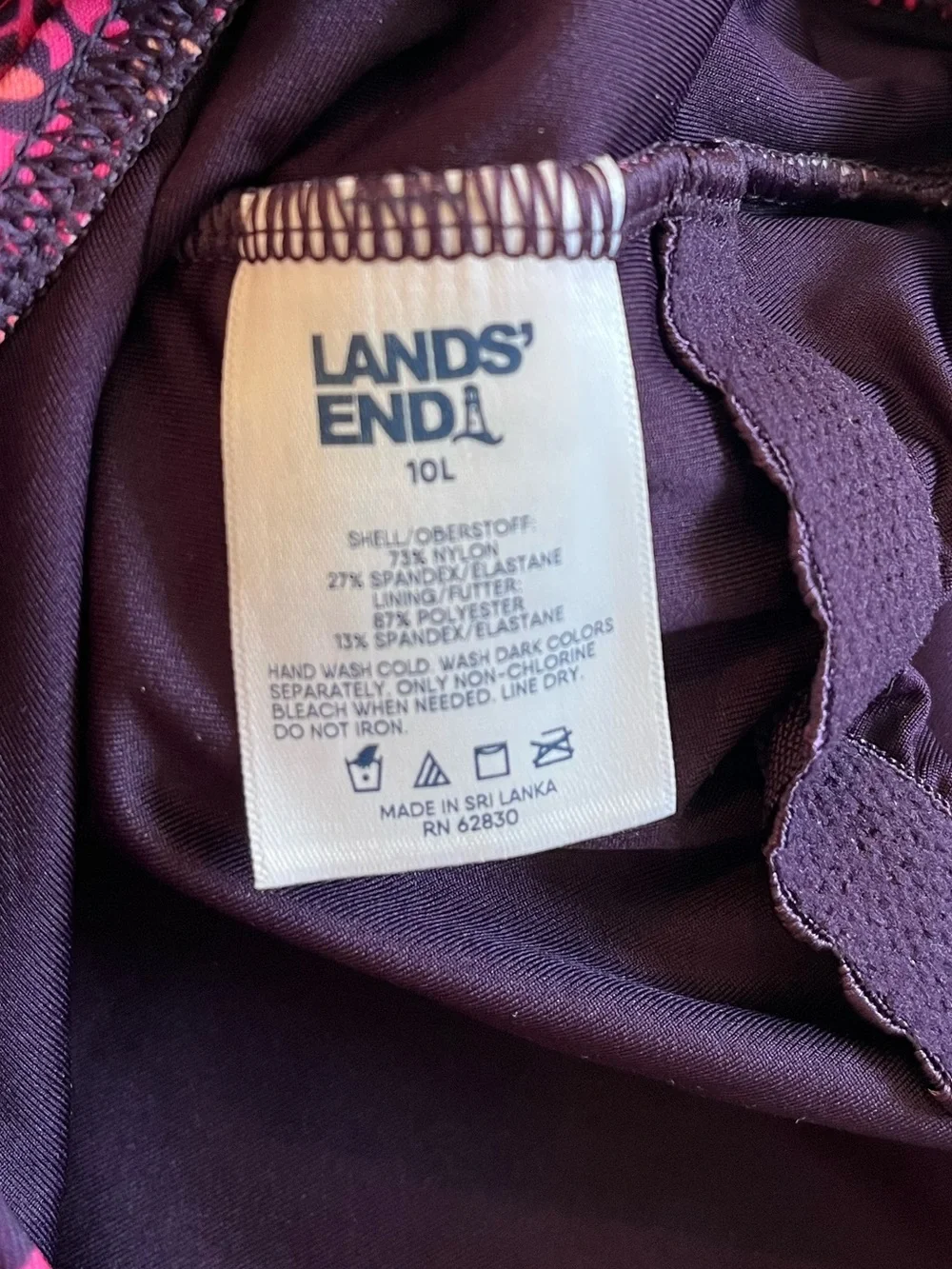 NEW Lands’ End Print Tank UPF 50+ One Piece Swimsuit Size 10L